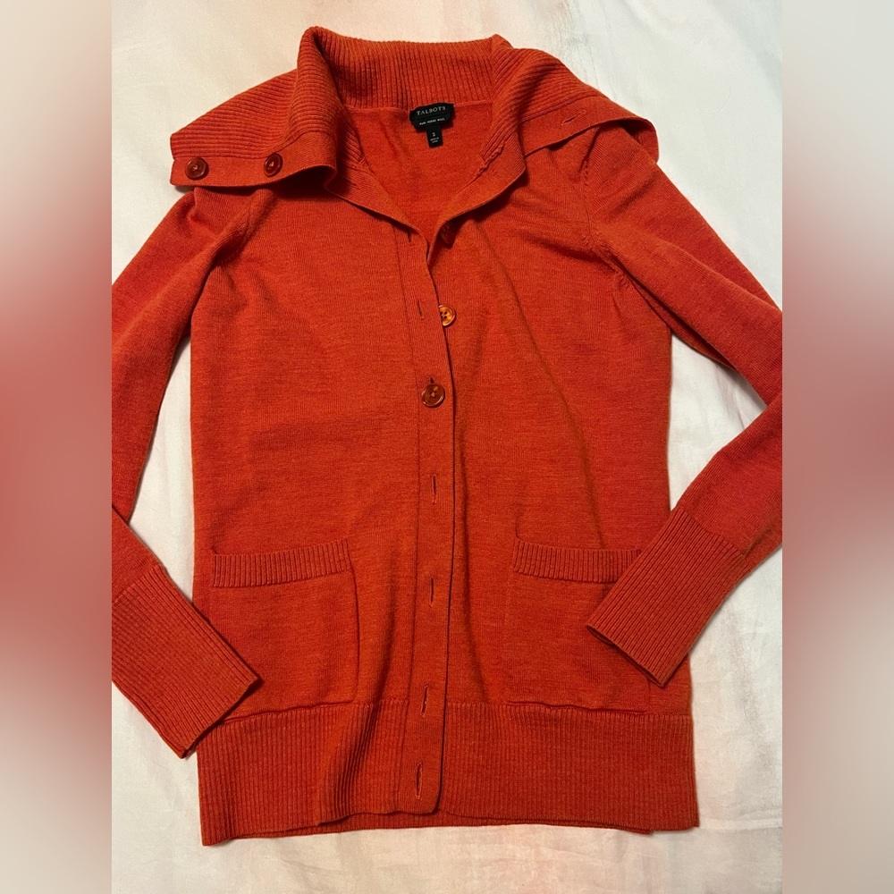 Talbots Merino Wool Orange Cardigan